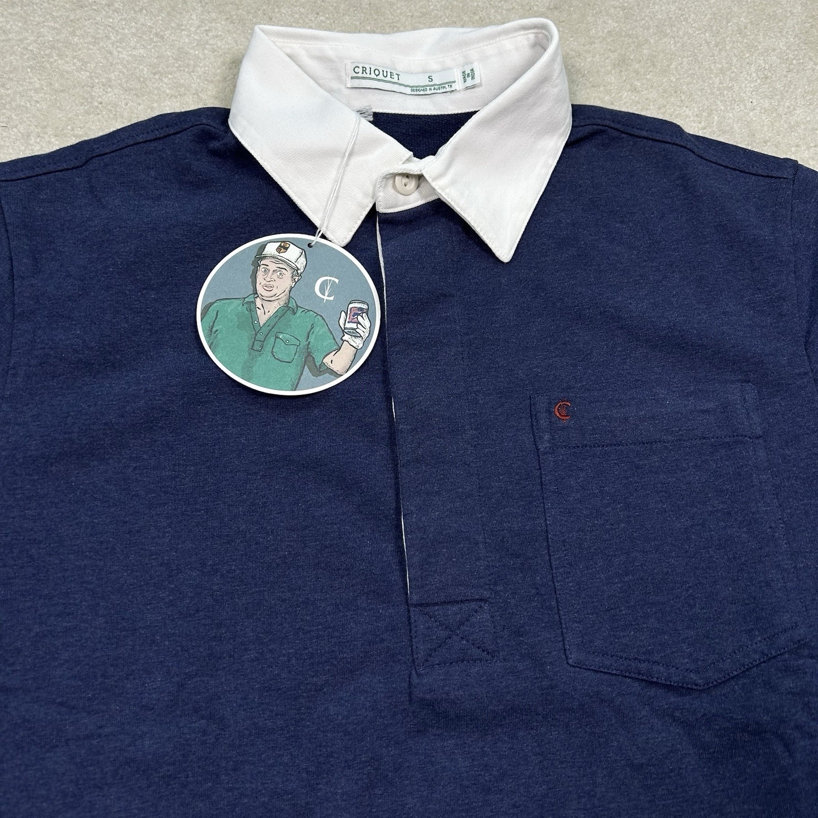 Criquet Polo Shirt Mens Small Long Sleeve Rugby Golf Blue Soft Stretch
